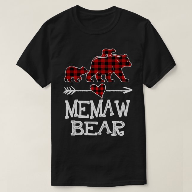 Camiseta Memaw Bear Dois Cubs Xadrez Vermelha Paja (Frente do Design)