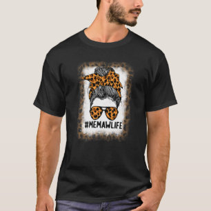 Camiseta Memaw Life Bleached Leopard Messy Bun Hair Mulher