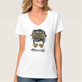 Camiseta Memaw Life Messaging Hair Bun Leopard Mulheres