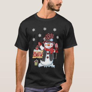 Camiseta Memaw Snowman Christmas Candy Cane Red Xadrez Papa