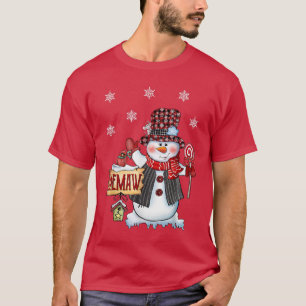Camiseta Memaw Snowman Christmas Candy Cane Red Xadrez Papa