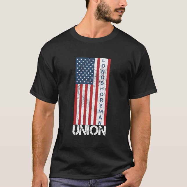 Camiseta Membro da União Membro Americano Bandeira Longshor (Frente)