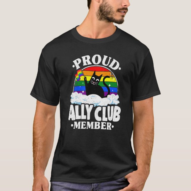 Camiseta Membro do Clube Orud Ally Cat Rainbow Orgulho gay  (Frente)