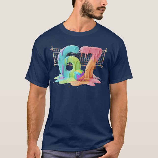 Camiseta Meme 67 Se 6 Sete 7 Sorvete Drip Rede de Volei  (Frente)