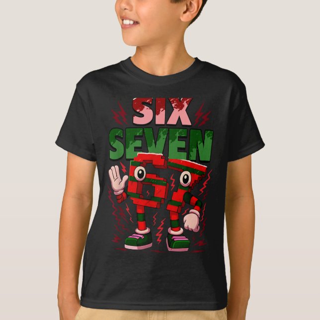 Camiseta Meme 6 7 Six Seven Italian Brainrot Christmas Red  (Frente)