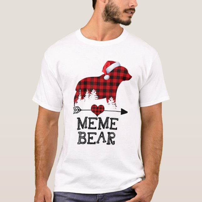 Camiseta Meme Bear Christmas Pajama Red Xadrez Buffalo Fami (Frente)