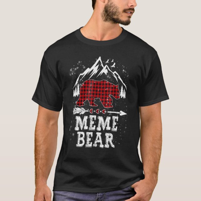 Camiseta Meme Bear Christmas Pajama Xadrez Família Buffalo (Frente)