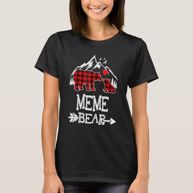 Camiseta Meme Bear, Red Buffalo Xadrez Vovó Urso Pajama (Frente)