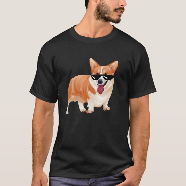 Camiseta meme de cachorro Corgi de óculos (Frente)