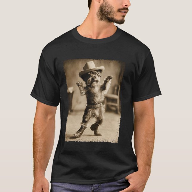 Camiseta Meme de Cachorro Schnauzer Cowboy Bobalhão Engraça (Frente)