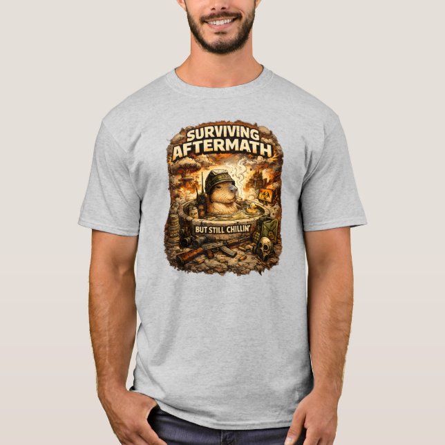 Camiseta Meme de Capivara Sobrevivendo ao Pós-Desa (Frente)