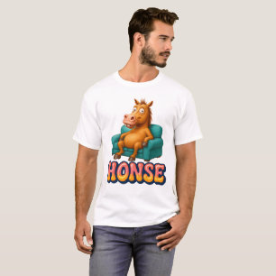 Camiseta Meme de Cavalo Honse Engraçado Sentado no Sofá