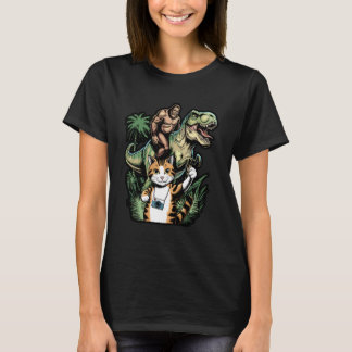 Camiseta Meme de Dinossauro OVNI Gato Engraçado