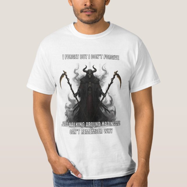 Camiseta Meme de Esqueleto Esqueça Mas Não Perdoe (Frente)