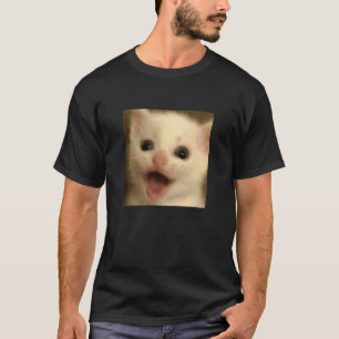 Camiseta Meme de Foto Borrosa de Gatinho Branco Surpreso En