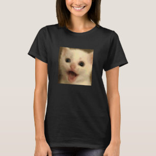 Camiseta Meme de Foto Borrosa de Gatinho Branco Surpreso En