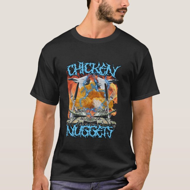 Camiseta Meme de Frango Engraçado Bootleg Hardcore Chamas (Frente)