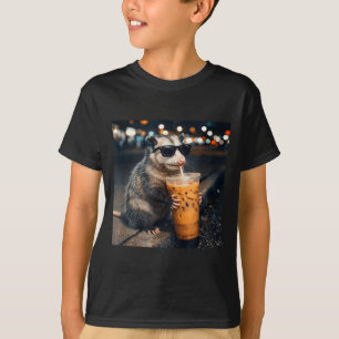 Camiseta Meme de gambá engraçado bebendo café gelado