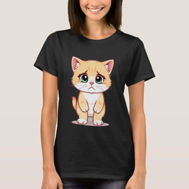 Camiseta Meme de Gatinho Triste Gato em Pé Gato Engraçado A (Frente)
