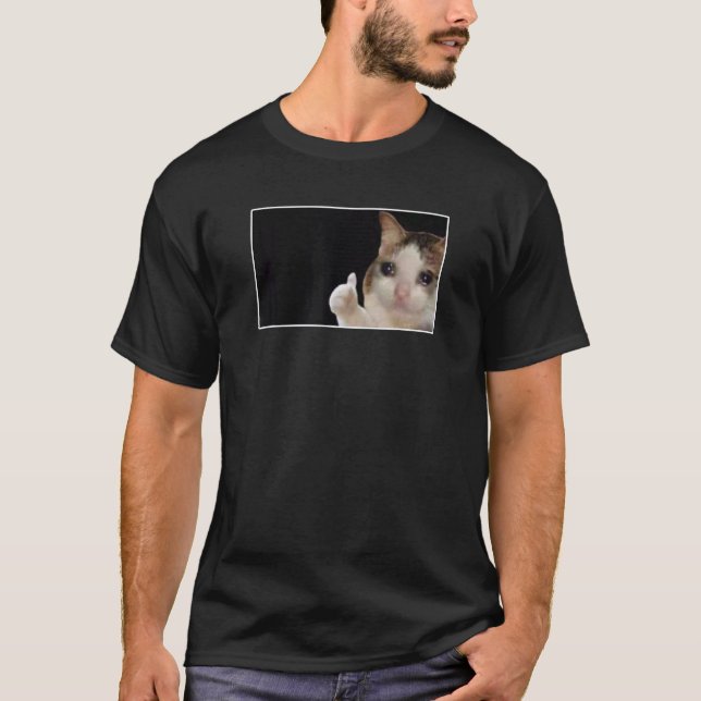 Camiseta Meme de Gato Chorando com Polegar para Cima (Frente)
