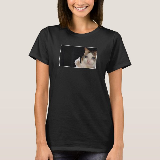 Camiseta Meme de Gato Chorando com Polegar para Cima (Frente)