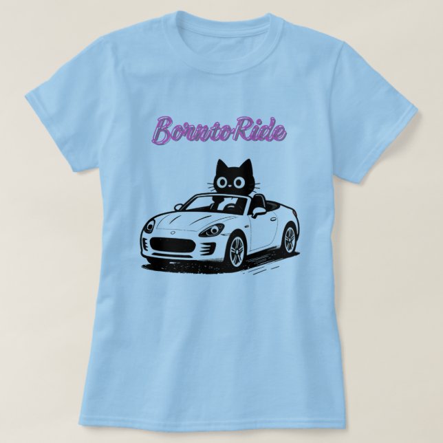 Camiseta meme de gato dirigindo (Frente do Design)