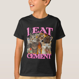 Camiseta Meme de Gato Engraçado Eu Como Cimento Citação Jap