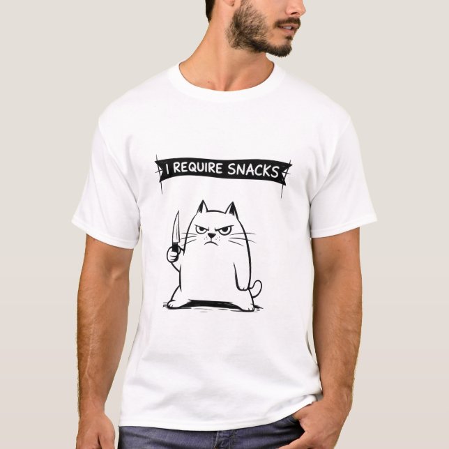 Camiseta Meme de Gato Engraçado Eu Preciso de Lanches  (Frente)