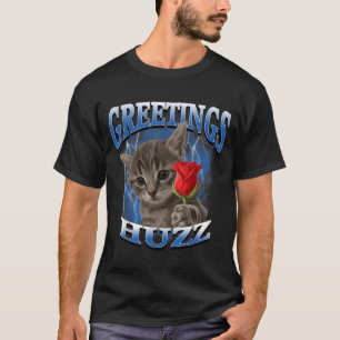 Camiseta Meme de Gato Gato Bobo Cumprimentos Huzz Rosa Engr