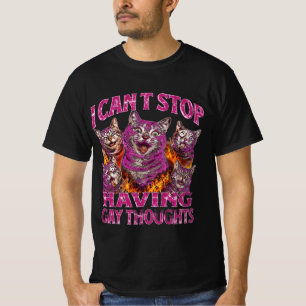 Camiseta Meme de Gato Não Posso Parar de Ter Pensamentos Ga