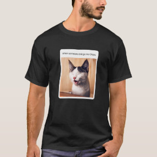 Camiseta Meme de Gato Quando Alguém Me Traz Batatas Fritas