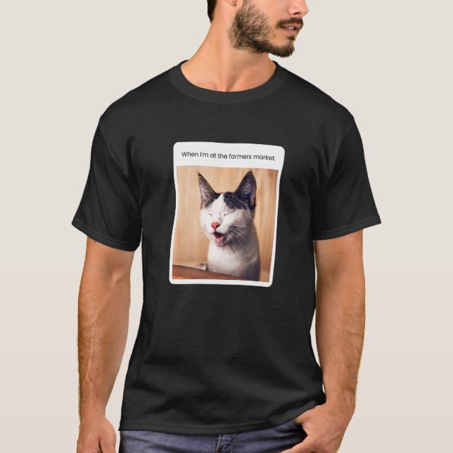 Camiseta Meme de Gato Quando Estou No Mercado do Produtor (Frente)