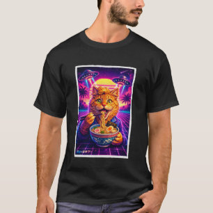 Camiseta Meme de Gato Ramen OVNI Retro Synthwave 80s Gráfic