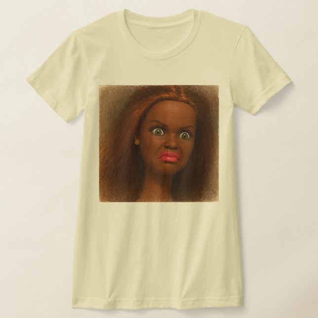 Camiseta Meme de Rosto de Boneca Preta Desgostosa  (Postura )