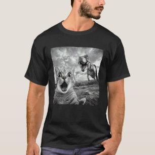 Camiseta Meme de Selfie de Gato Dinossauro Engraçado Choque