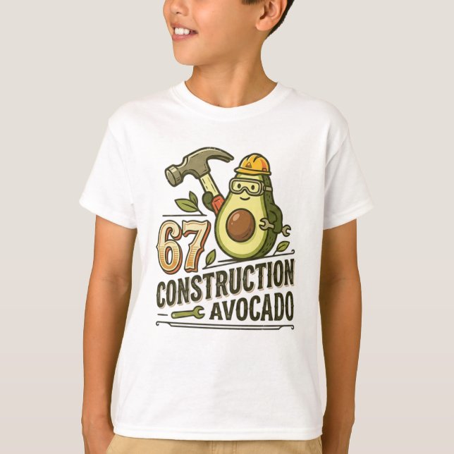 Camiseta Meme Divertido do Abacate de Construção Seis Sete (Frente)