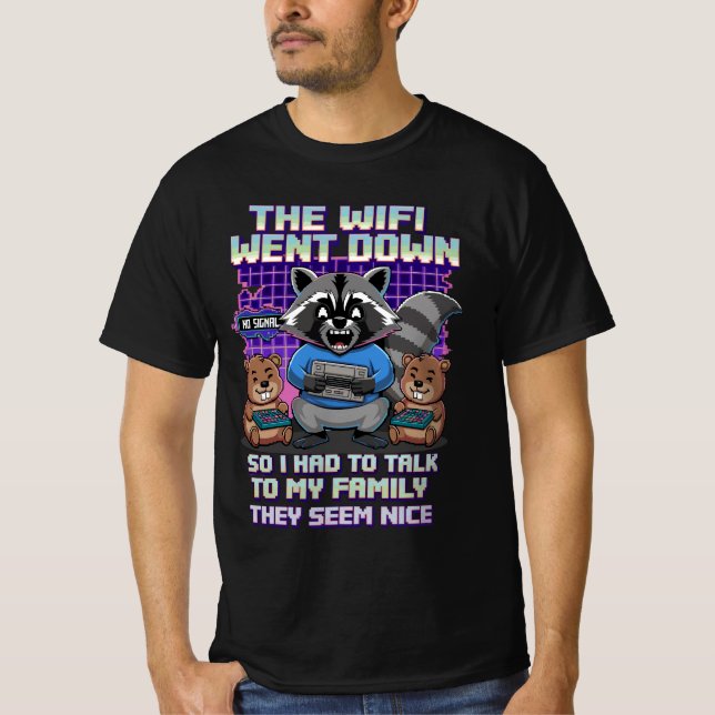 Camiseta Meme Divertido do Guaxinim Jogando Videogame (Frente)