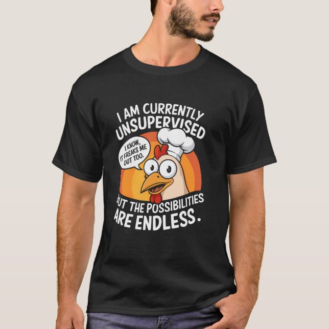 Camiseta Meme Engraçado de Frango sem Supervisão (Frente)