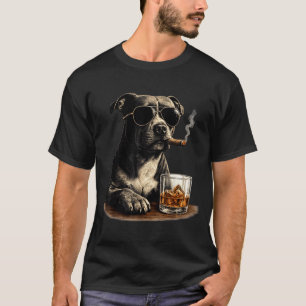 Camiseta Meme engraçado do pitbull fumando charuto uísque c