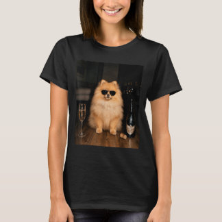 Camiseta Meme engraçado do Pomerânia bebendo champanhe