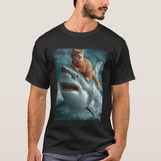 Camiseta Meme Engraçado Eu Amo Gatos Eu Amo Tubarões Estran