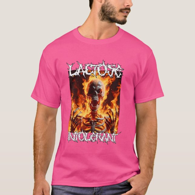 Camiseta Meme Esqueleto Engraçado Intolerante à Lactose Cri (Frente)