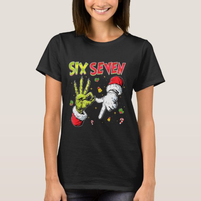 Camiseta Meme Number 67 Bro Slang Six Seven Christmas Hand  (Frente)