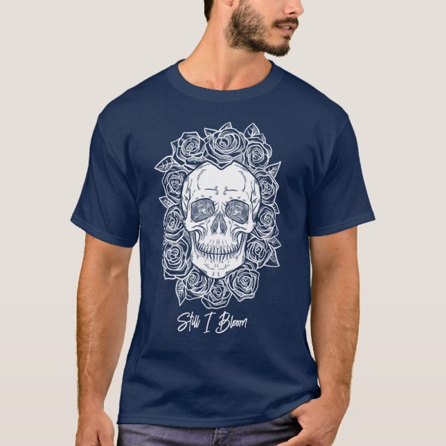 Camiseta Memento Mori! Caveira e Rosas, Desenho Mão (Frente)