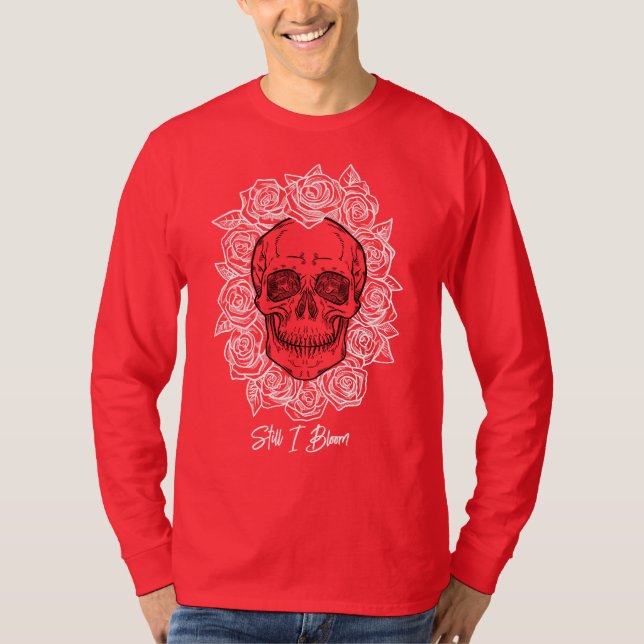 Camiseta Memento Mori! Caveira e Rosas, Desenho Mão (Frente)
