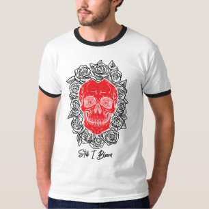 Camiseta Memento Mori! Caveira e Rosas, Desenho Mão