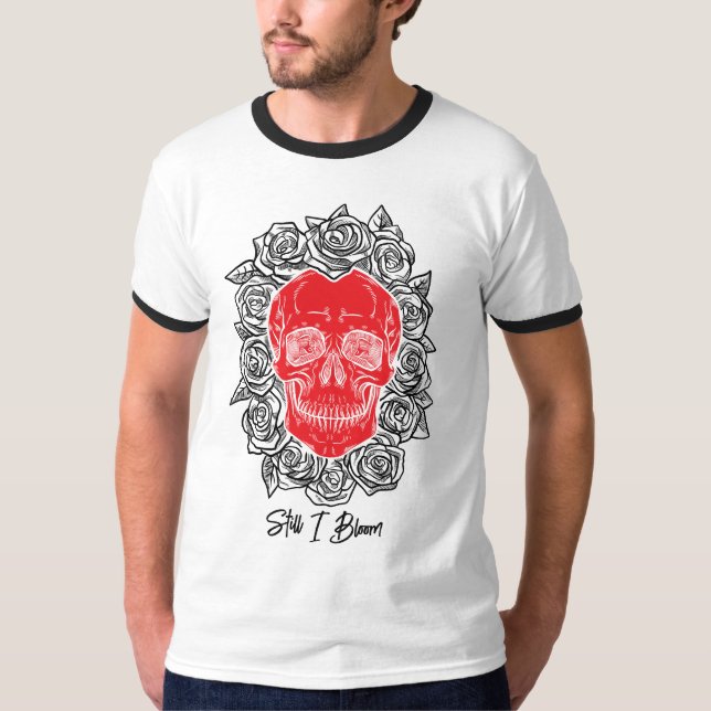 Camiseta Memento Mori! Caveira e Rosas, Desenho Mão (Frente)