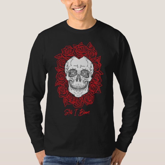 Camiseta Memento Mori! Caveira e Rosas, Desenho Mão (Frente)