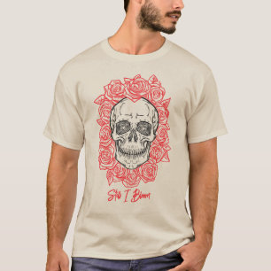 Camiseta Memento Mori! Caveira e Rosas, Desenho Mão