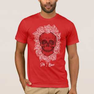 Camiseta Memento Mori! Caveira e Rosas, Desenho Mão